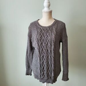 Ruby Moon Women's Cable Front Open Crochet Back Long Sleeve Sweater Size Medium